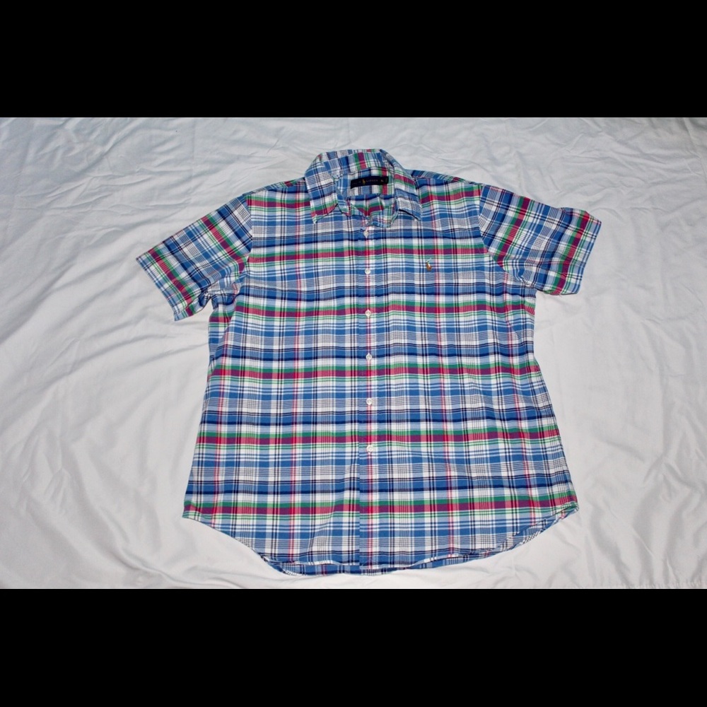 Blue Pink Green White Plaid Shirt XL Ralph Lauren